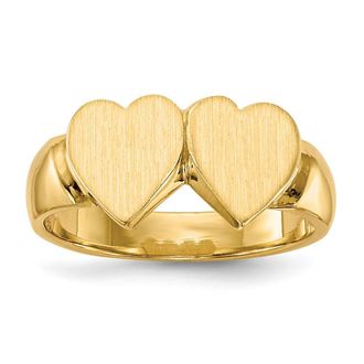 Diamond2Deal 14k Yellow Gold Closed Back Double Heart Signet Ring