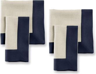 Solino Home Linen Dinner Napkins Set of 4, 20 x 20 Inch for Dining Table, Holiday and Everyday Table Decor - Contempo in Navy And Natural at