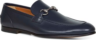 Gucci Mens Dark Blue Leather Jordaan Loafers Calf