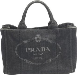 Prada Pre-owned Tote Bags, female, Black, Size: ONE SIZE Pre-owned Denim Tote Bag