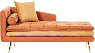 Beliani Beliani - Tufted Thickly Padded Living Room Chaise Lounge Velvet Orange Gonesse
