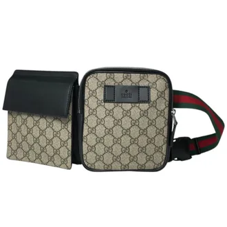Gucci Sherry Line Black Brown Coated Canvas Leather Fanny Pack Sling Bag (Pre-Owned)