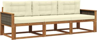 vidaXL Conjunto De Sof&aacute;s De Exterior 3 Uds. Natural Y Crema Vidaxl