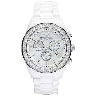 Emporio Armani AR1456 Ceramica Kristal Wit Dames Horloge