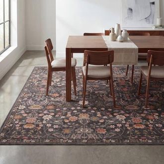 Jonathan Y Designs Primrose Art Nouveau Floral Border Non-Slip Machine-Washable Area Rug in Taupe/multi at Nordstrom, Size 2Ft 0In X 8Ft 0In