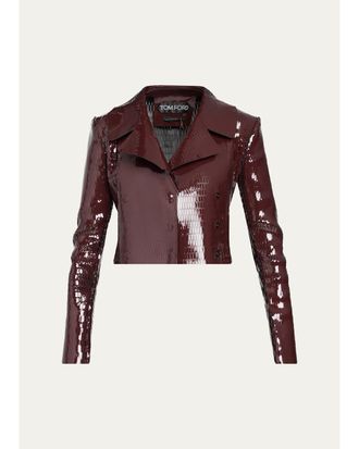 Tom Ford Perforated Patent Leather Crop Double-Breasted Jacket