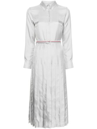 Thom Browne RWB-stripe belted silk shirtdress - women - Cupro/Silk - 42 - Grey