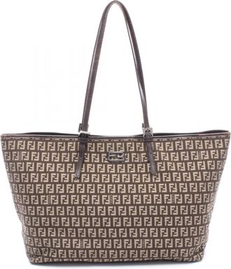 Fendi Beige Brown Canvas Leather Handbag Tote Bag (Pre-Owned)