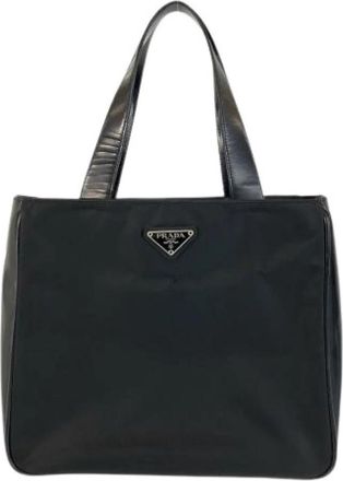 Prada Pre-owned Nylon Leather Tessuto Logo Tote - Dames - Vintage Shopper - Zwart - ONE Size - Nylon - Vintage