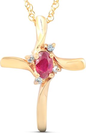 Pompeii3 1/4CT Ruby & Diamond Cross Pendant & Chain 14K Yellow Gold 3/4 Tall
