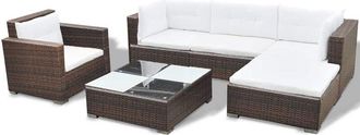 vidaXL Set Muebles De Jard&iacute;n 6 Piezas Y Cojines Rat&aacute;n Sint&eacute;tico Marr&oacute;n Vidaxl