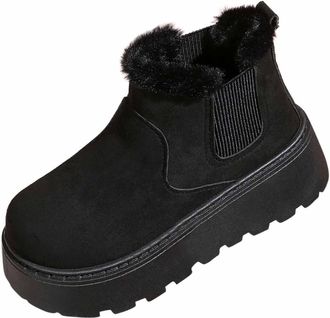 Generic Womens Winter Ankle Boots Suede Platform Snow Boots Ladies Fur Lined Shoes Warm Anti-Slip Slip On Short Boot Casual Fashion Outdoor Ski Hiking Walking