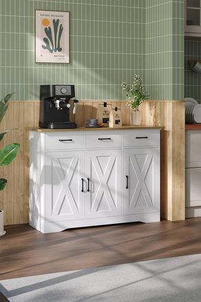 Living and Home 3-Door Wooden Sideboard with 3 Drawers in White