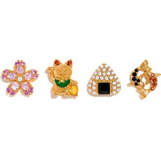 Girls Crew Tokyo Set of 4 Assorted Single Stud Earrings in Gold at Nordstrom