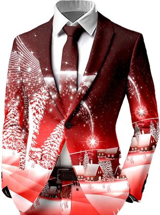 Generic Celucke Mens Christmas Blazer Ugly Xmas Print Suit Jacket, Fashion Shawl Lapel Down Versatile Tuxedo Slim Fit Elegant Sport Coats for Festive Dinner P