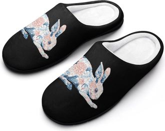 Generic Floral Rabbits Slippers Men Winter Warm Cotton Anti-Slip Indoor Slip-Ons House Shoes