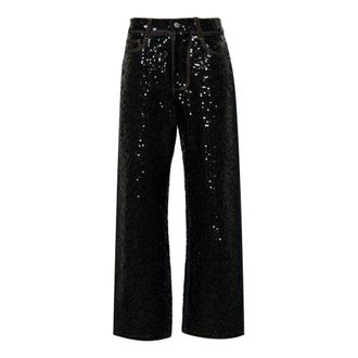 P.A.R.O.S.H. Jeans met rechte pijpen en pailletten - Dames - Loose Fit Jeans - Zwart - XS - Pailletten - Jeans