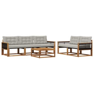 vidaXL Conjunto De Sof&aacute;s De Exterior 6 Pcs Natural Y Gris Claro Vidaxl