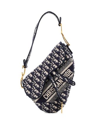 Dior Borsa a spalla Saddle media in tela con motivo Oblique e logo - Blu