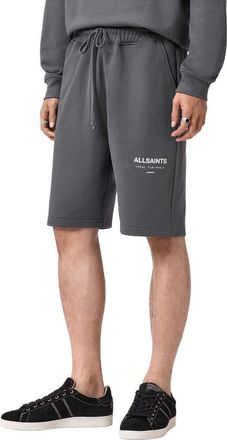 AllSaints Underground Relaxed Fit Organic Cotton Sweat Shorts in Dark Steel Blue at Nordstrom, Size Xx-Large