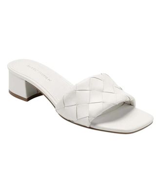 Marc Fisher Casper Sandals Womens White Faux Leather Block Heel RHS9235