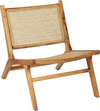 Beliani Silla De Comedor De Caoba Natural Madera Clara Rat&aacute;n Respaldo Middletown