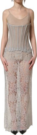 Dolce & Gabbana Womens Gray Lace Corset Style Bodice Maxi Dress