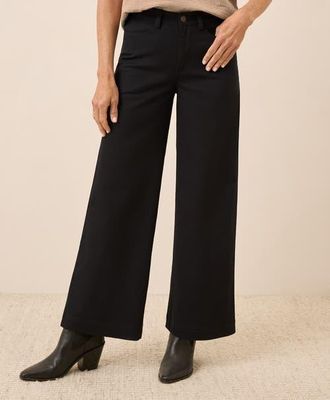 Pact Organic Cotton Stretch Twill Wide Leg Pant in Black at Nordstrom, Size Xx-Large 28
