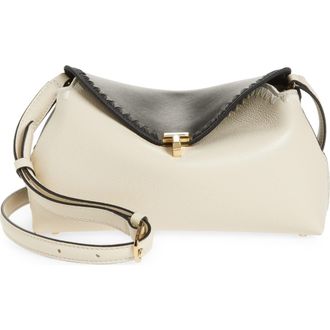 Toteme T-Lock Embroidered Leather Clutch in Black/Milk at Nordstrom