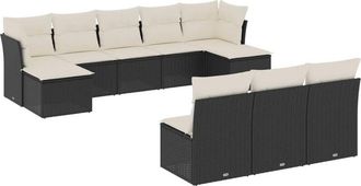 vidaXL Vidaxl - Set De Sof&aacute;s De Jard&iacute;n 10 Pzas Cojines Rat&aacute;n Sint&eacute;tico Negro