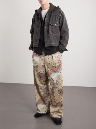KAPITAL Straight-Leg Pleated Printed Tech-Jersey Track Pants