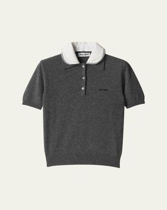 Miu Miu Detachable-Collar Short-Sleeve Cashmere Polo Shirt