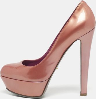 Sergio Rossi Metallic Patent Leather Round Toe Platform Pumps