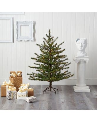 Nearly Natural 4Ft. Vancouver Mountain Pine Artificial Christmas Tree With 100 Clear Lights And 374 Bendable Branches