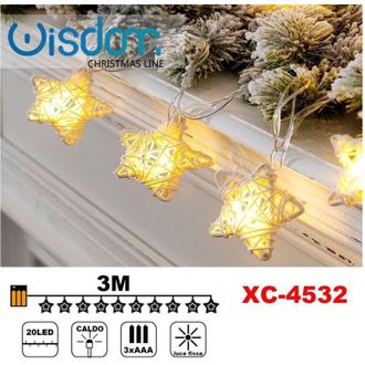 Trade Shop Trade Shop - Catena Luminosa Stelle 20 Led A Batteria Luce Calda Fissa Decorazioni Xc-4532