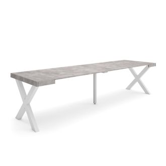 Skraut Home Mesa Consola Extensible, Mesa Comedor Plegable, 300, Para 14 Comensales, Patas Madera Maciza, Estilo Moderno, Gris Cemento - Skraut Home