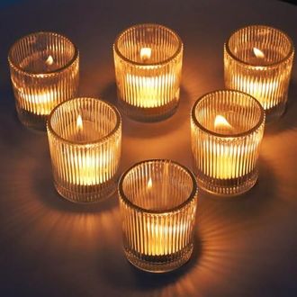 OEM Juego De 12 Portavelas De Vidrio Acanalado, Portavelas De Vidrio Transparente Para Bodas, Fiestas, Decoraci&oacute;n Del Hogar Y Navidad (5,5 Cm &times; 6,5 Cm)