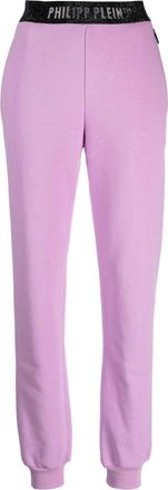 Philipp Plein logo-waistband track trousers - women - Cotton - S - Purple