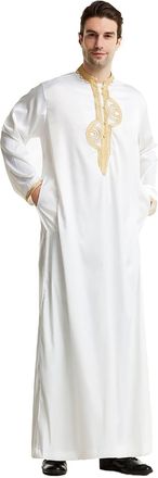 Generic Mens Jubba Thobe Arabian With Embroidered Button Up Side Split Kaftan Thobe With Pockets | Men Kaftan Muslim Robe Thobe Abaya Robe Muslim Robes Arabia