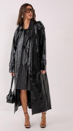 NASTY GAL High Shine Trench Coat in Black at Nordstrom, Size 10