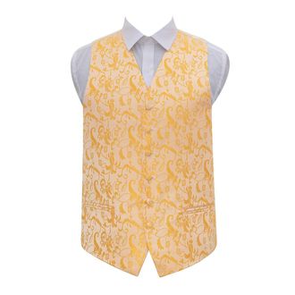 DQT Woven Floral Passion Patterned Wedding Tuxedo Waistcoat Vest for Men, Gold, Medium