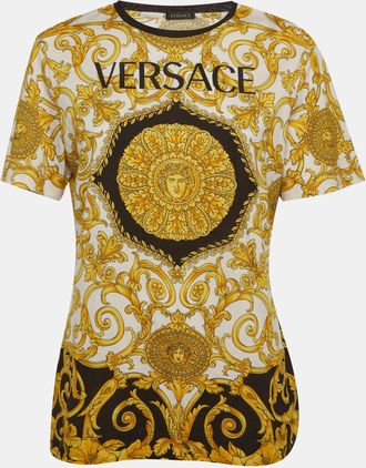 Versace White Baroque Print Jersey Crew Neck T-Shirt