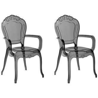 Beliani Conjunto De 2 Sillas De Comedor De Acr&iacute;lico Negro Transparente Con Respaldo S&oacute;lido Apilable Dise&ntilde;o Moderno Vintage Vermont Ii