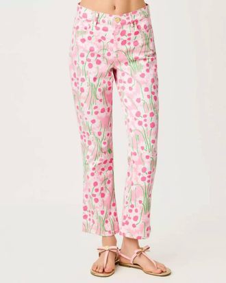 Lilly Pulitzer Annet High Rise Crop Flare Jean In Conch Shell Pink Sunny Daisies