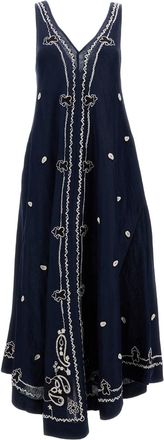 P.A.R.O.S.H. Intricately Embroidered A-Line Linen Dress