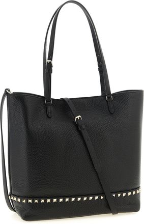 Valentino Garavani Studded Hammered Leather Tote Bag - Black