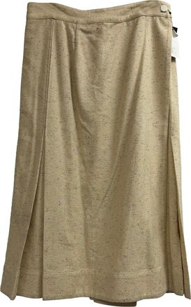 Victoria Beckham Embellished Pleated Midi Skirt in Beige Silk