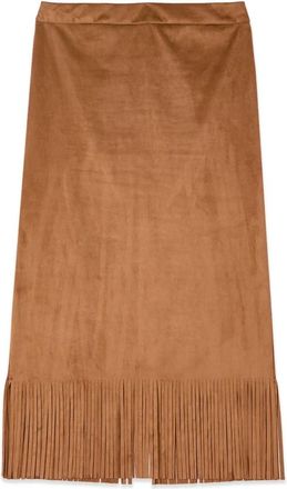 Oltre Kokerrok met franjes - Dames - Midirokken - Bruin - M - Polyester - Rokken
