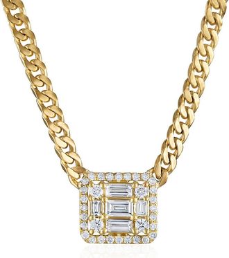 Mindi Mond Halo Cube Diamond Curb Chain Necklace in 18K Yellow Gold at Nordstrom