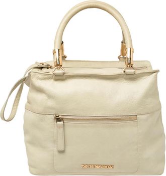 Emporio Armani Pale Green Leather Double Zip Tote